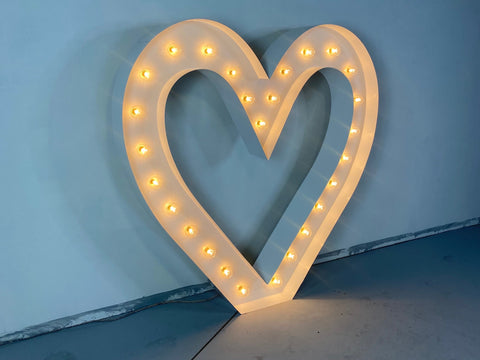 Giant 4ft tall Marquee Heart Shape Symbol | Light Up Marquee Heart (Hollow Heart)