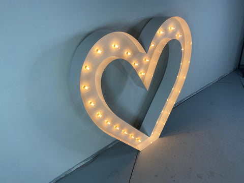 Giant 4ft tall Marquee Heart Shape Symbol | Light Up Marquee Heart (Hollow Heart)