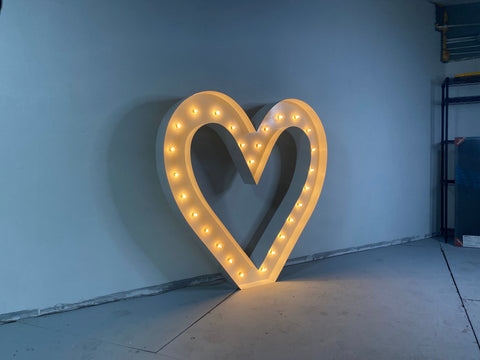 Giant 4ft tall Marquee Heart Shape Symbol | Light Up Marquee Heart (Hollow Heart)