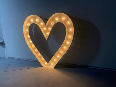 Giant 4ft tall Marquee Heart Shape Symbol | Light Up Marquee Heart (Hollow Heart)