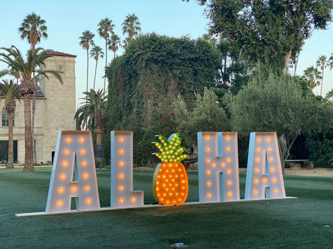 ALOHA Giant Marquee Letters 4ft 5ft Tall | ALOHA Sign | Giant Light Up Pineapple | Large Marquee Letters with Lights | Hawaiian Decorations