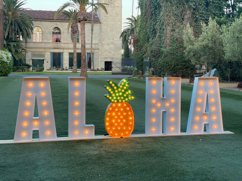 ALOHA Giant Marquee Letters 4ft 5ft Tall | ALOHA Sign | Giant Light Up Pineapple | Large Marquee Letters with Lights | Hawaiian Decorations