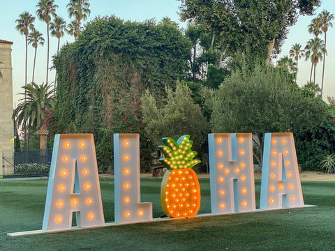 ALOHA Giant Marquee Letters 4ft 5ft Tall | ALOHA Sign | Giant Light Up Pineapple | Large Marquee Letters with Lights | Hawaiian Decorations