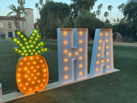 ALOHA Giant Marquee Letters 4ft 5ft Tall | ALOHA Sign | Giant Light Up Pineapple | Large Marquee Letters with Lights | Hawaiian Decorations